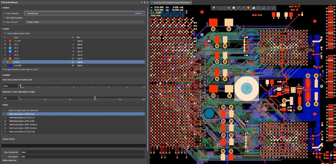 Altium Screenshot vom PCB-Routing