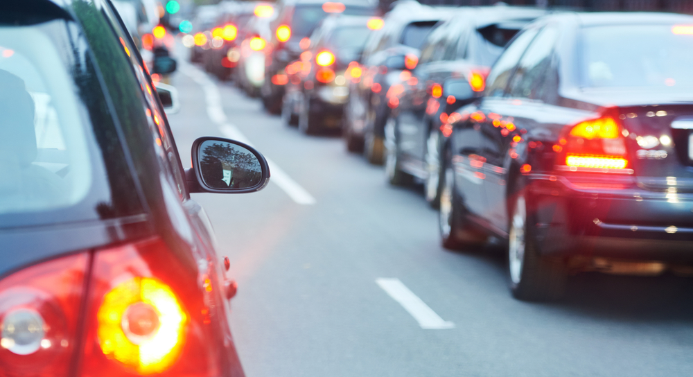 Traffic jam in a city street road