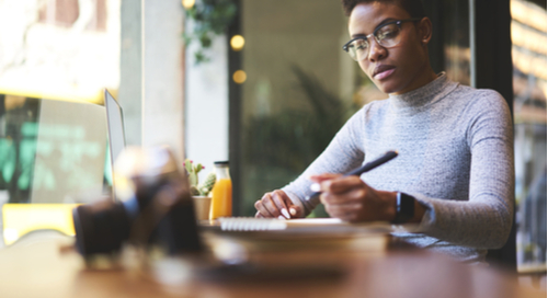 Woman doing work at computer