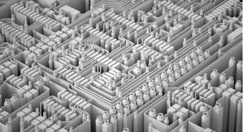 Extruded white microchips on a circuit board