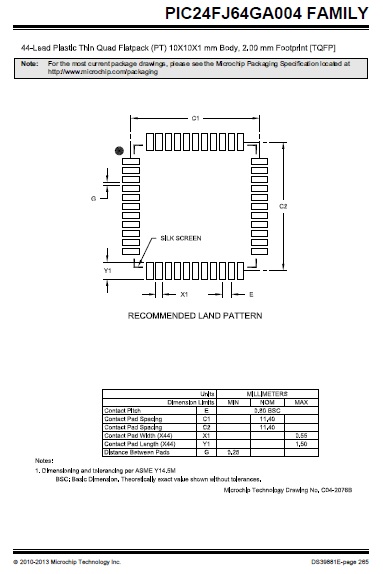 Component Landing pattern illustration and dimensions