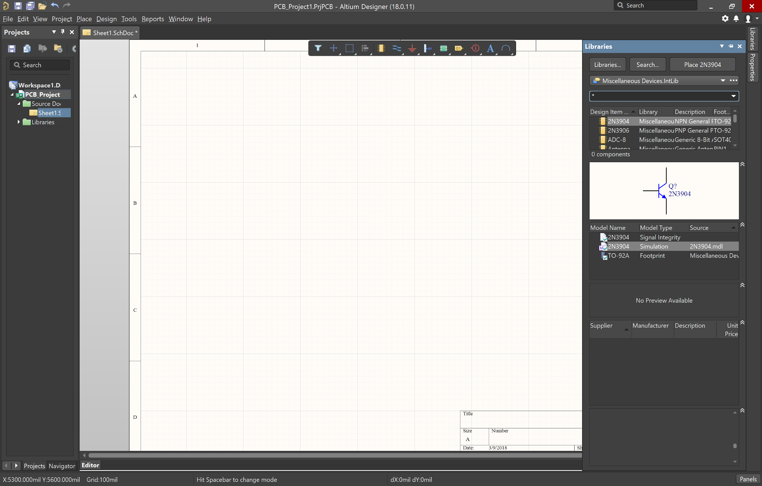 New Project in Altium with Libraries tab open