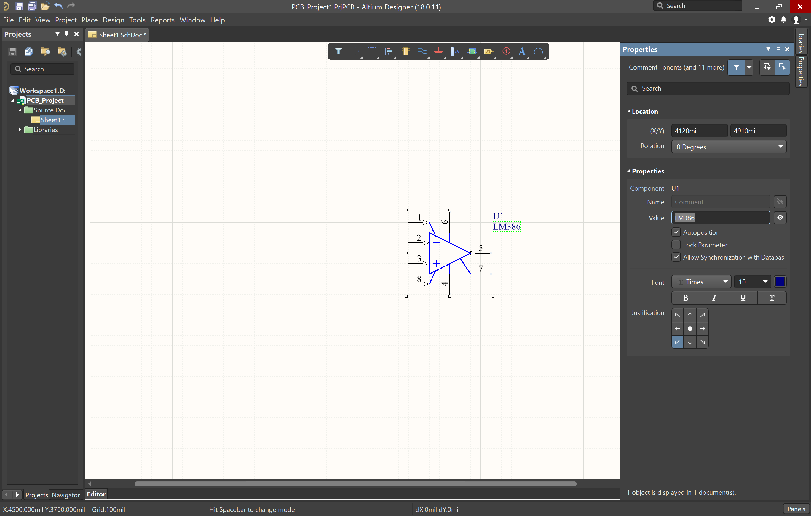 Altium Designerのコンポーネントプロパティツールバーの画像