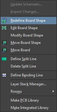 odifier les dimensions de vos cartes dans Altium Designer, capture d'écran du menu déroulant Design