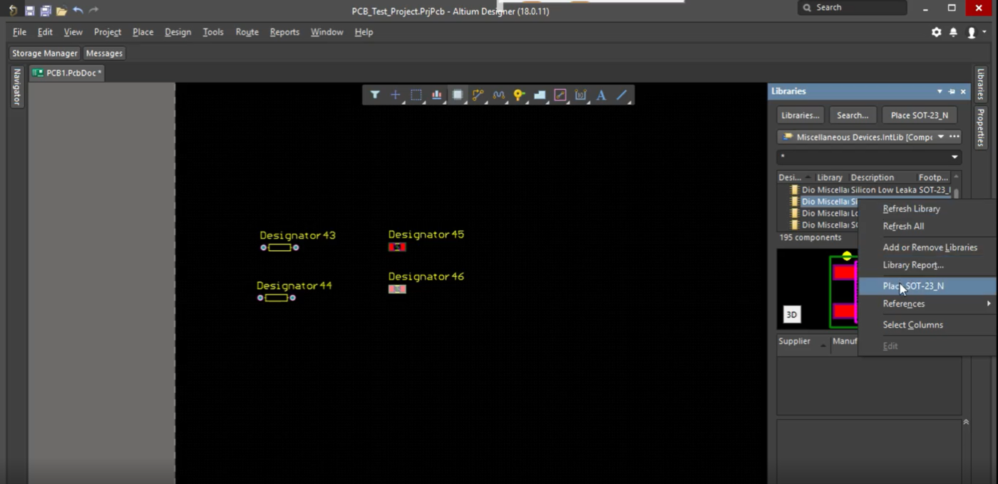 Screenshot of Altium  selecting component from libraries