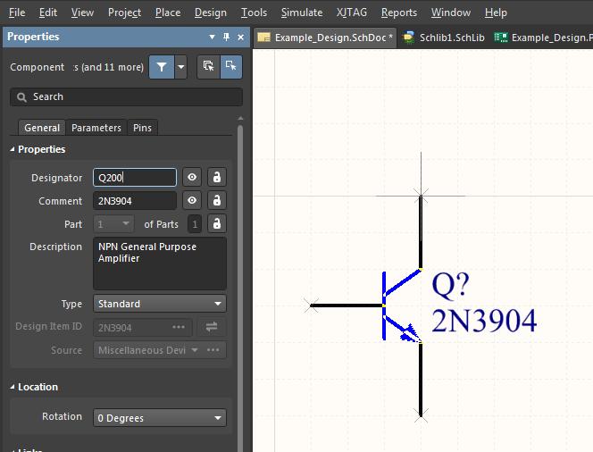 Screenshot Altium Designer 18 Spiegeln und Drehen von Bauteilen – Ändern der Eigenschaften von Bauteilen