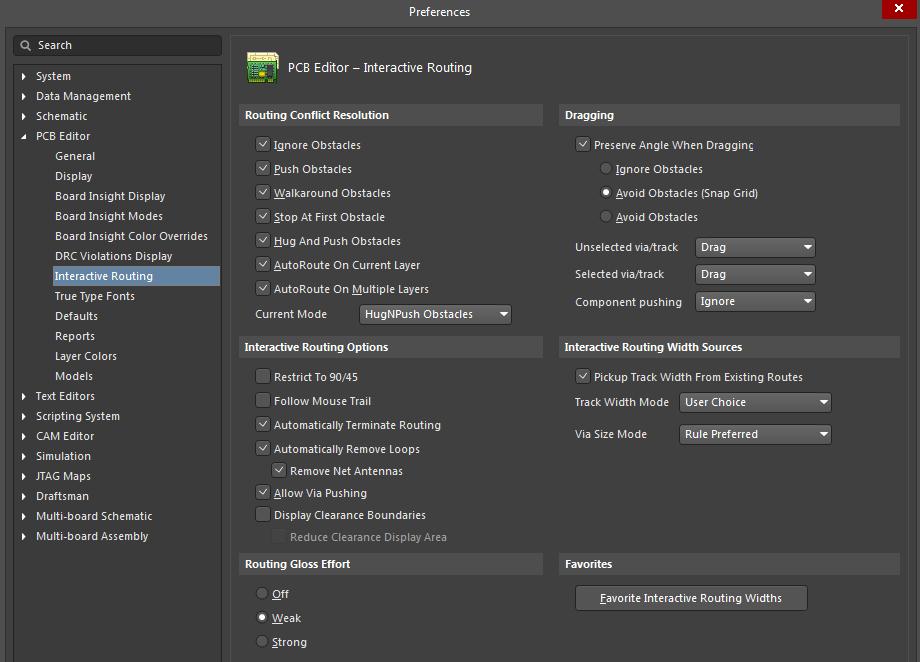 AD18 screenshot of routing preferences in Auto-Interactive Routing