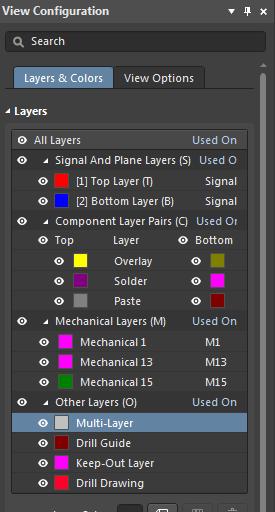 Altium Designer 18で回路図からPCBを作成する際の [View Configuration] のスクリーンショット