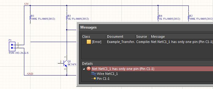 AD18で回路図からPCBを作成する際のコンパイラエラーのスクリーンショット