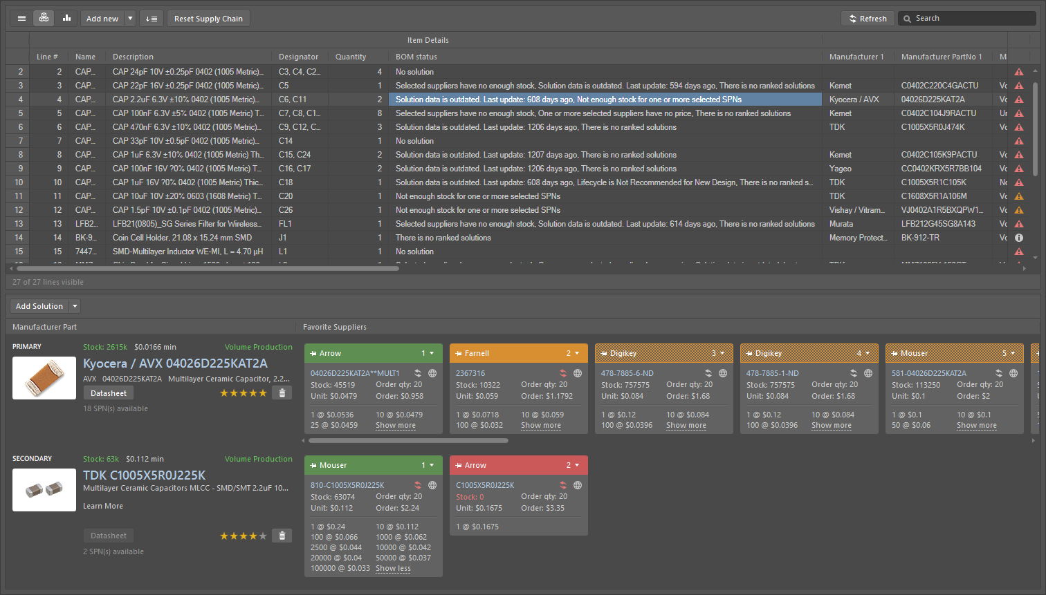 Bill of Materials component information in Altium 