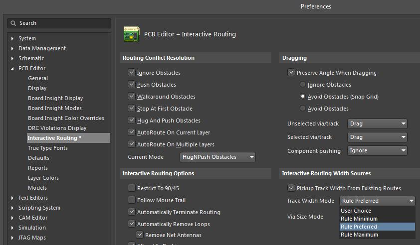 Screenshot showing minimum trace spacing