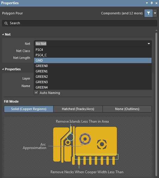 Screenshot of AD18 net name for polygon pour in creating a ground plane