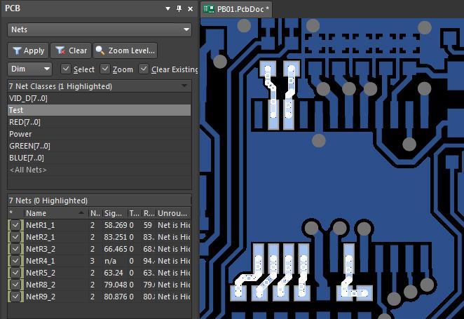 Screenshot of AD18 selected net class in rules-driven design