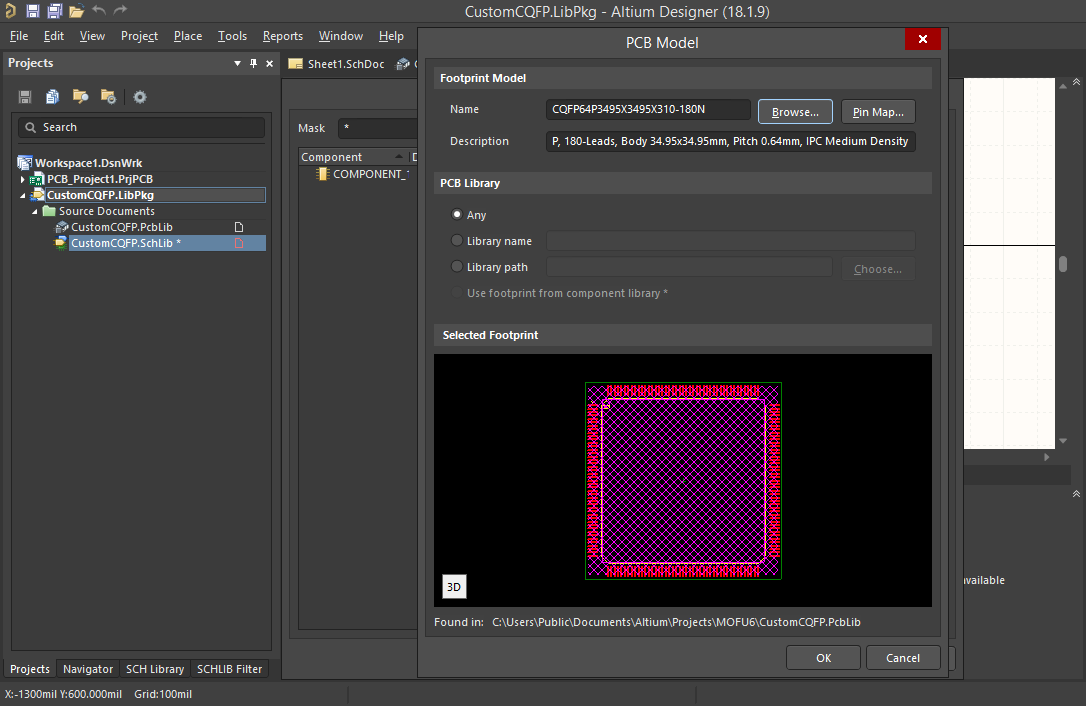 Screenshot of the PCB Model dialog in Altium 