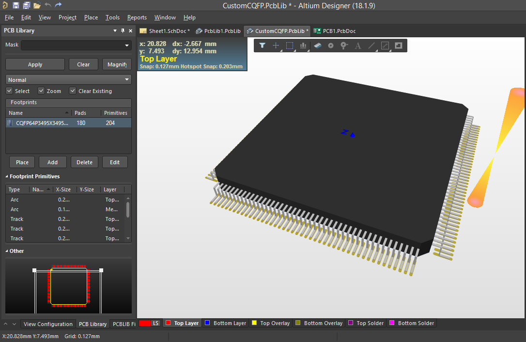 Vue 3D du nouveau composant personnalisé