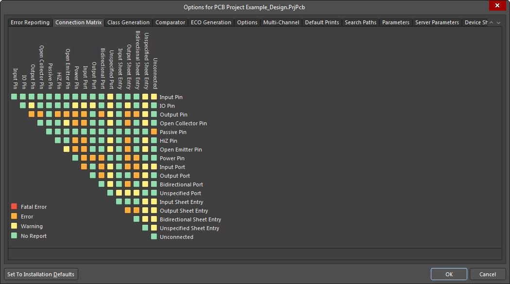 Screenshot of AD18 connection matrix in net connection order