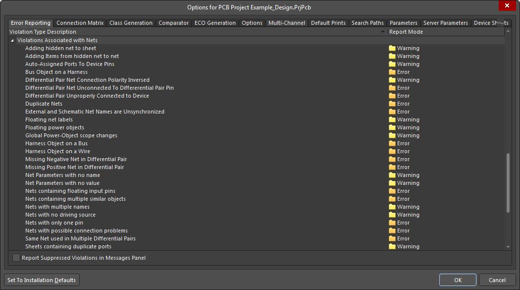 Screenshot of AD18 project options menu in net connection order