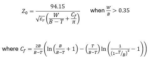 Characteristic impedance for wide striplines