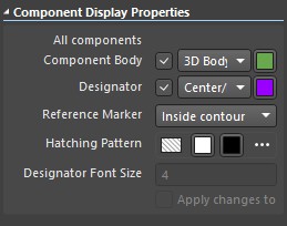 Altium DesignerのDraftsmanドキュメントのComponent Display Propertiesウィンドウ。