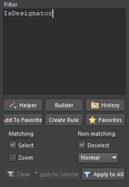 Altium Designer PCB Filters panel.