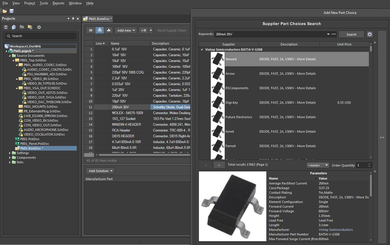 Parts search for a multiboard BOM