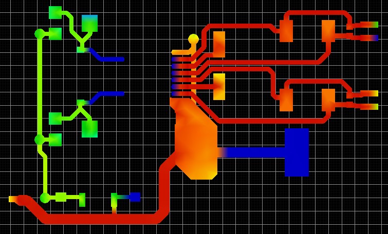 PDN Analyzer screenshot with the motor traces appearing red. The traces will get warm.