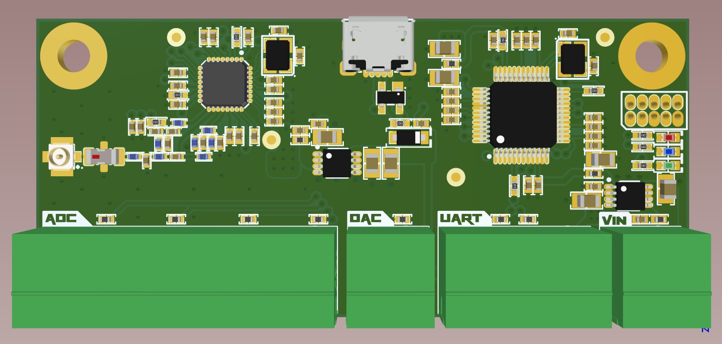 3D top view of the electrically complete board with top silkscreen in Altium Designer 20 