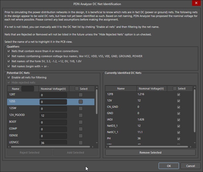 Altium PDN Analyzer DC Net Identification interface