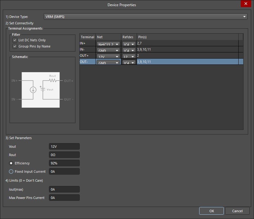 Altium PDN Analyzer device properties window