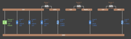 Altium PDN Analyzer simulation with all the nets for the 12V network