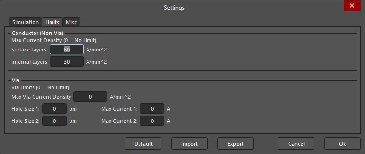 Altium PDN Analyzer simulation settings changing max current density