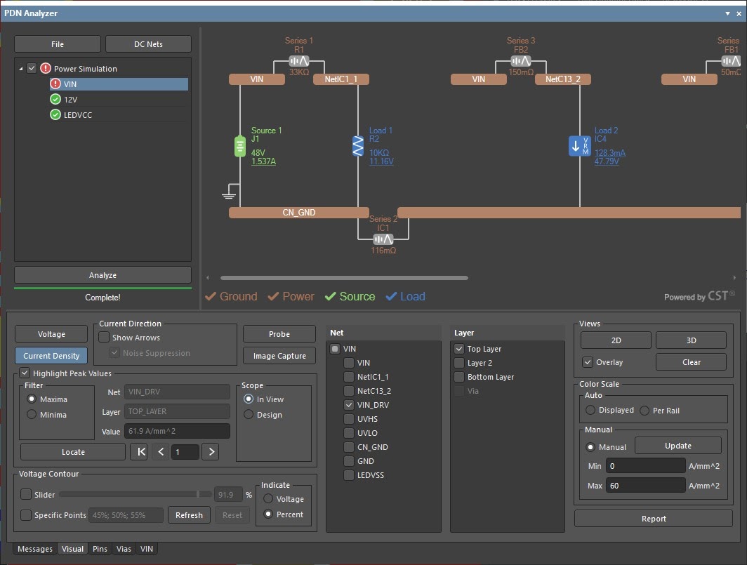 Altium PDN Analyzer setting manual color scale