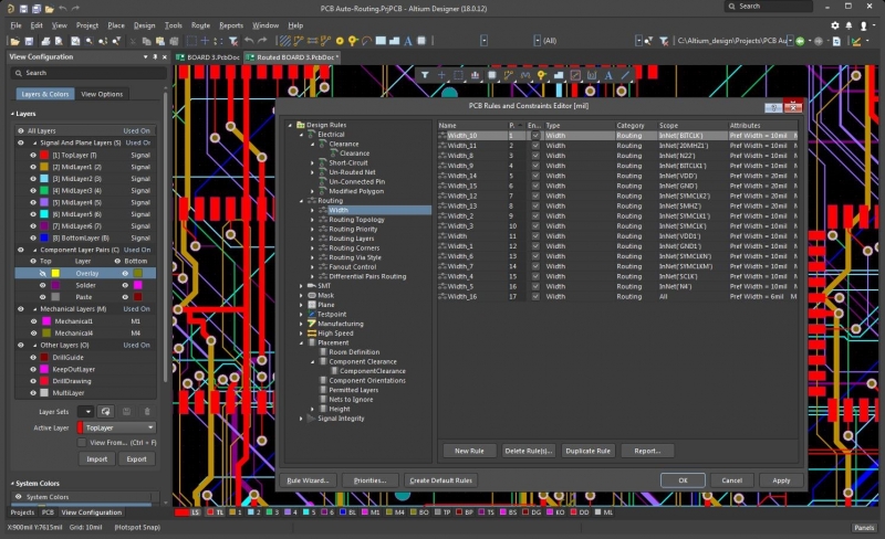 Rules and constraints for PCB routing