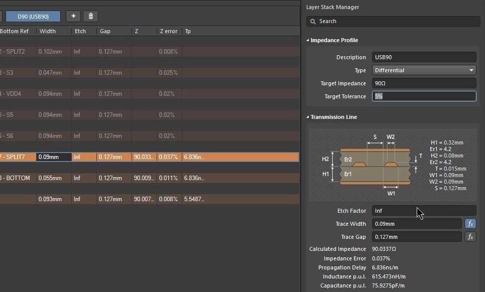 PCB transmission line calculator layer stackup