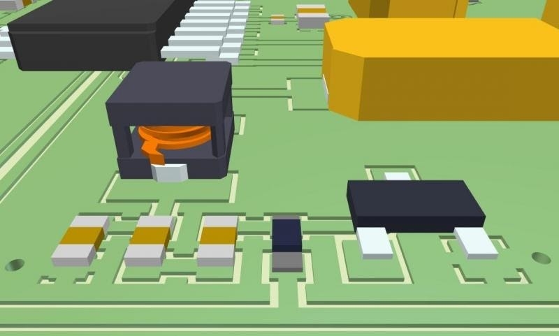 Esempio di layout poligonale all’interno di un modello 3D per un PCB in rame con Altium Designer