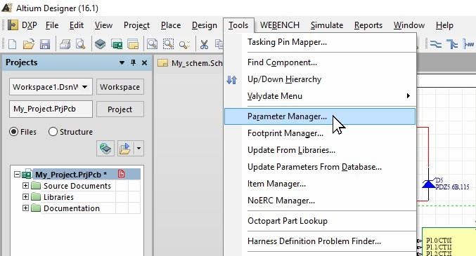 Öffnen des Parameter Managers