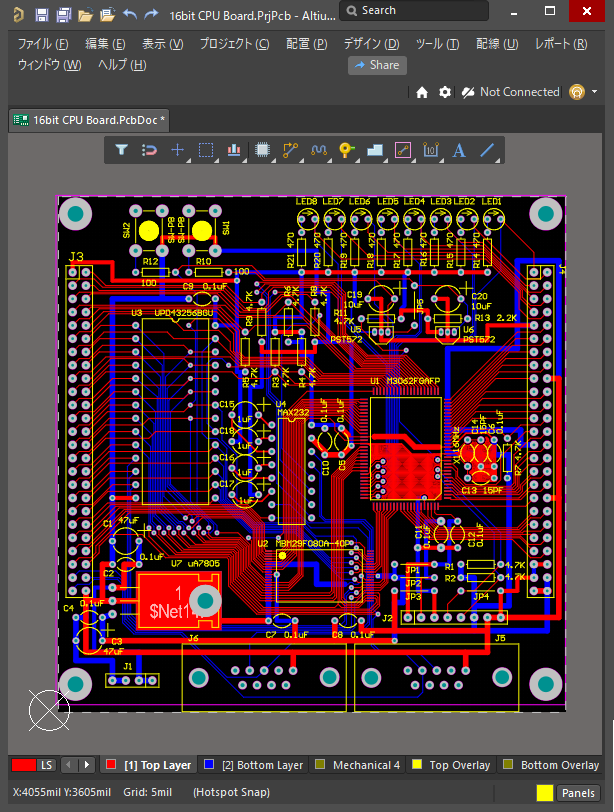 図1. PCBエディタに転送されたガーバーデータ