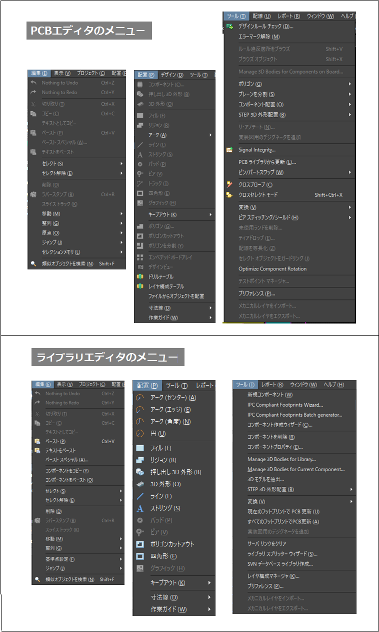 図3. Altium Designer SEで無効化されているコマンド