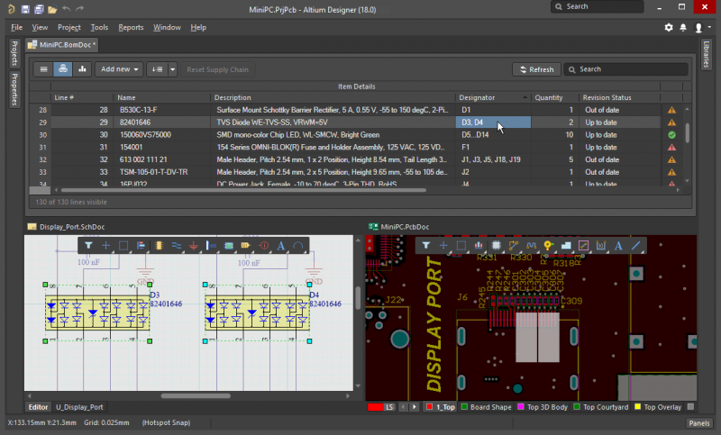 L’interfaccia CAD nell’editor PCB in in Altium Designer