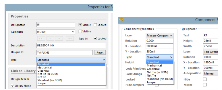 Configuration des options de propriété pour les demandes de changement technique (ECO) dans Altium Designer