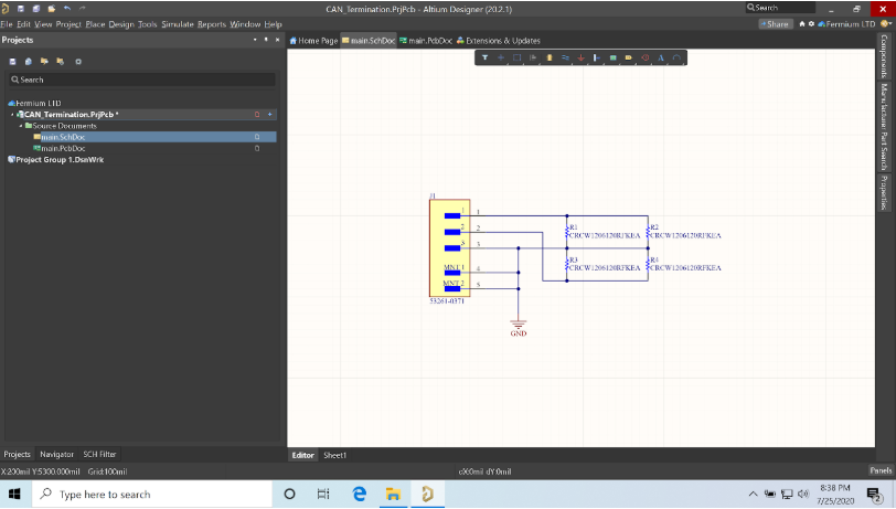 Schematic of the example board