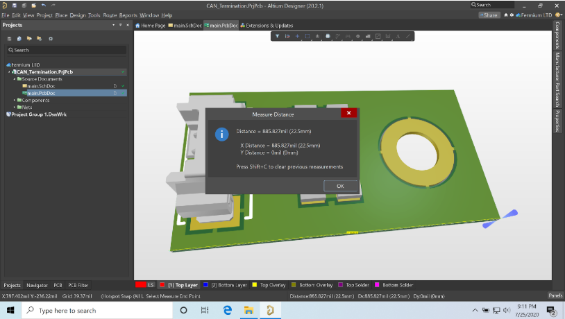 3D measurement of a controller area network bus PCB