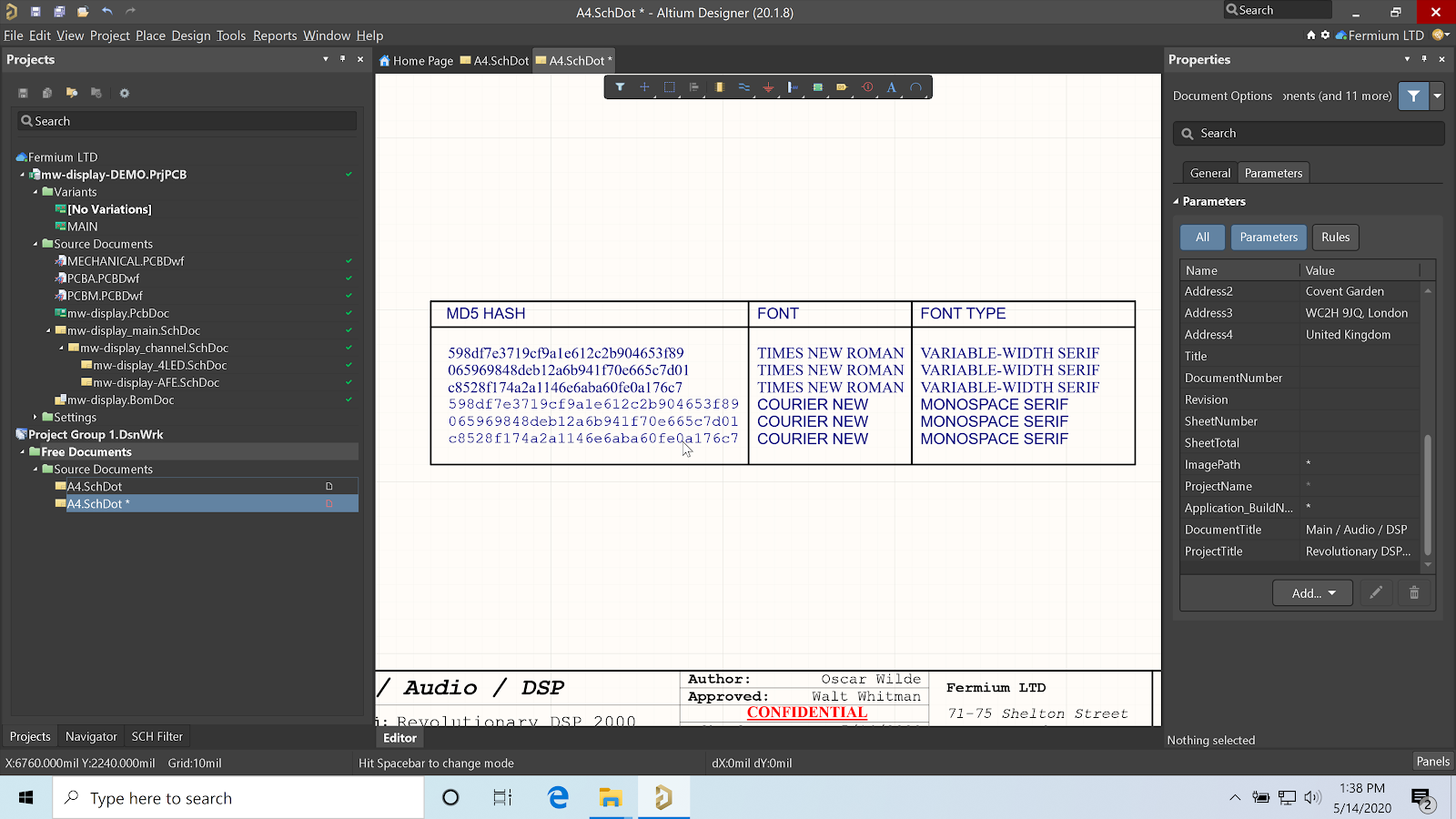 Example of Git MD5 hashes in a monospaced and variable-width font for how to keep schematics organized