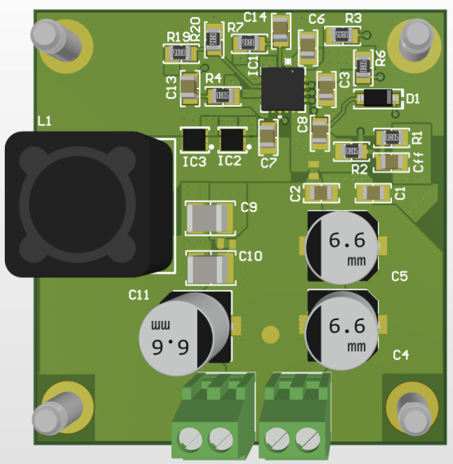 The designed PCB in 3D view