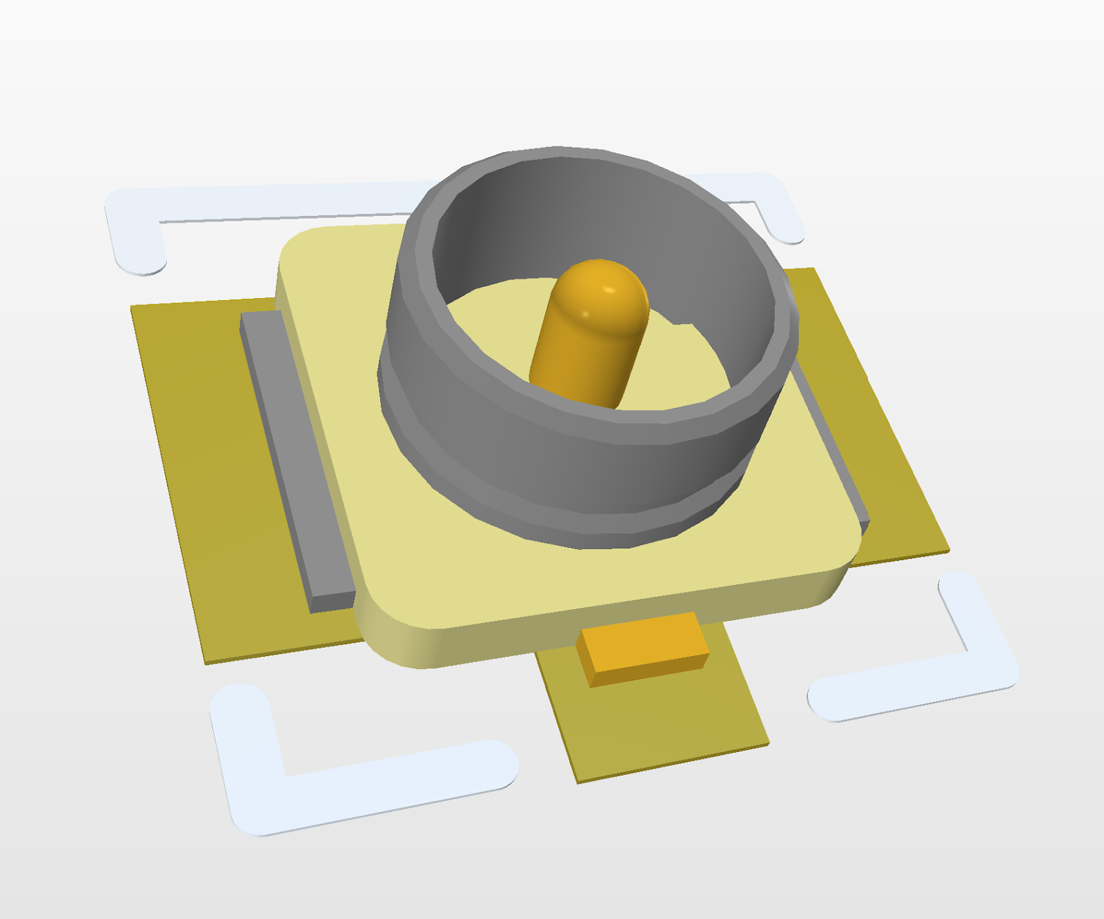 Figure 4. Utilisation d’un modèle STEP (vue 2D en haut et vue 3D en bas) d’un connecteur CMS type U.FL pour antenne