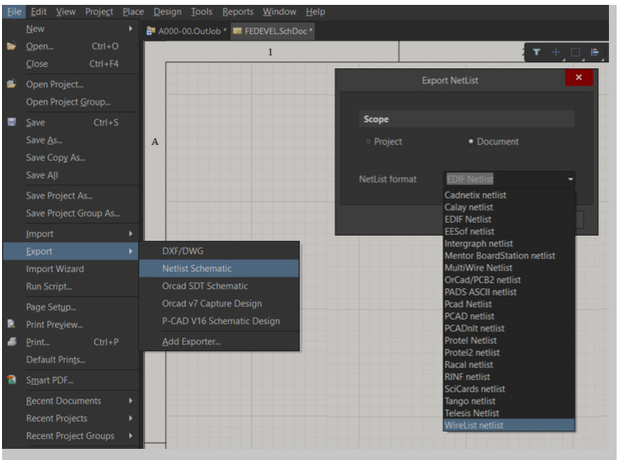 PCB netlist and schematic netlist export in Altium Designer