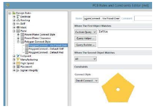 Configurar reglas de diseño en Altium Designer para conectividad de polígonos