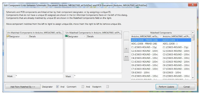 Configurar enlaces de componentes entre un esquemático y una PCB