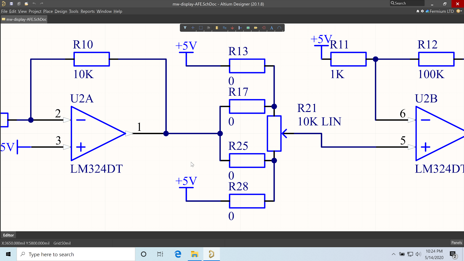 Resistor network to invert the direction of rotation of a potentiometer