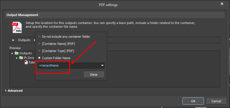 Figure 8: Using Special Strings to name output folders programmatically